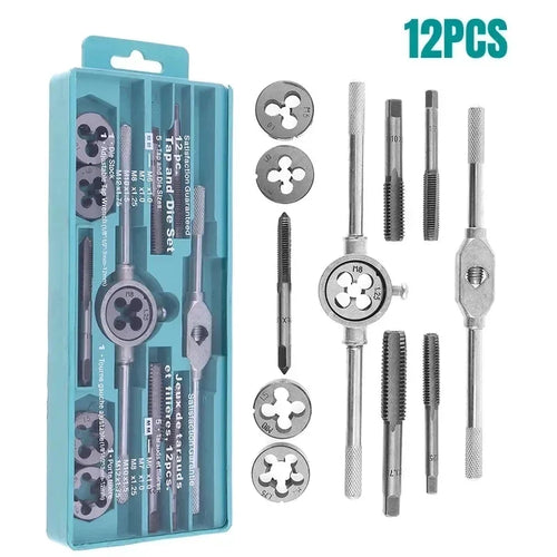 12/20PCS Hand Tap and Die Set M3-M12 Screw Thread Plugs Straight Taper Reamer Tools Hardware Tool Portable Universal