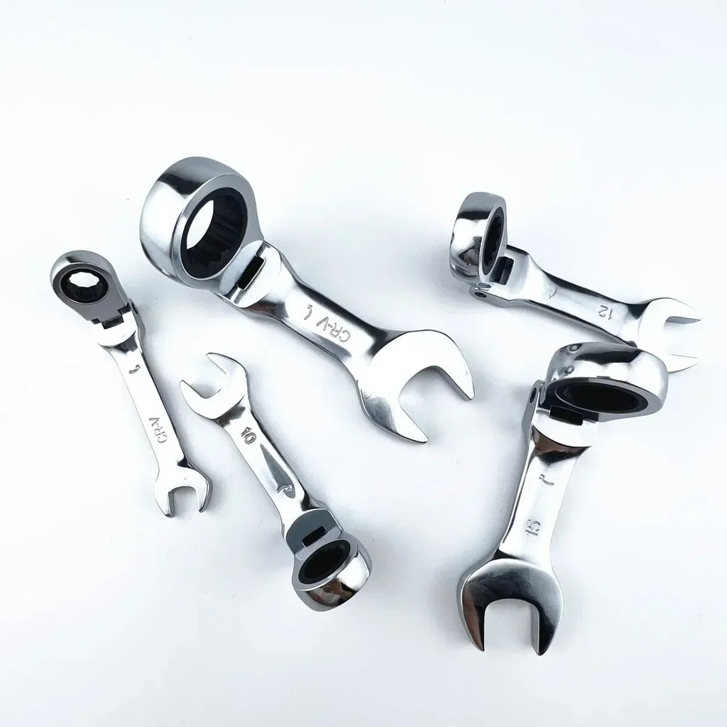 Mini Short Handle Ratchet Wrench With Movable Head Quick Dual-purpose Open End Wrench Hardware Tool Labor-saving Wrench