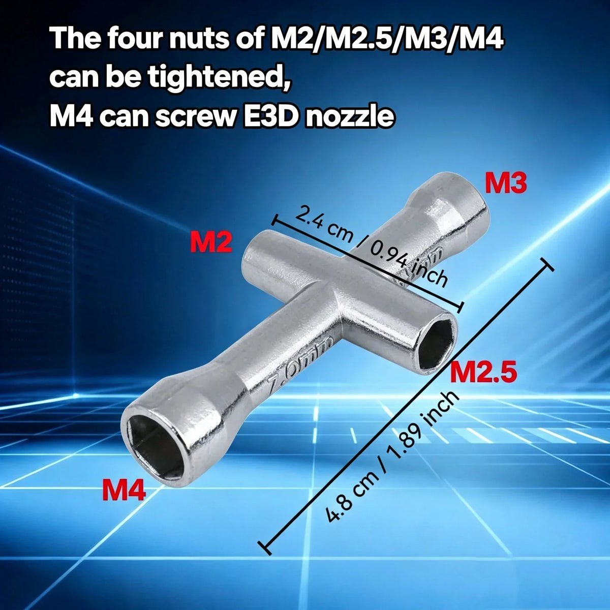 4 in 1 3D Printer Nozzle Tool M2 M2.5 M3 M4 Screw Nut Hexagonal Cross Wrench For E3D V5 V6 Bambu X1 P1 A1 Nozzle Mini Spanner
